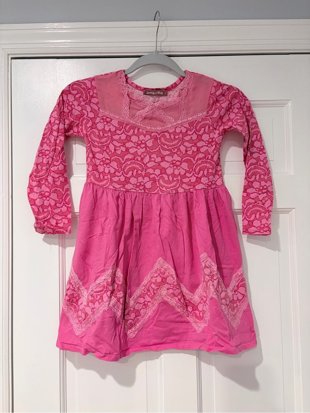 Jelly the Pug Adele Dress Girls Size 7 Pink Lace Long Sleeve Boutique Dress